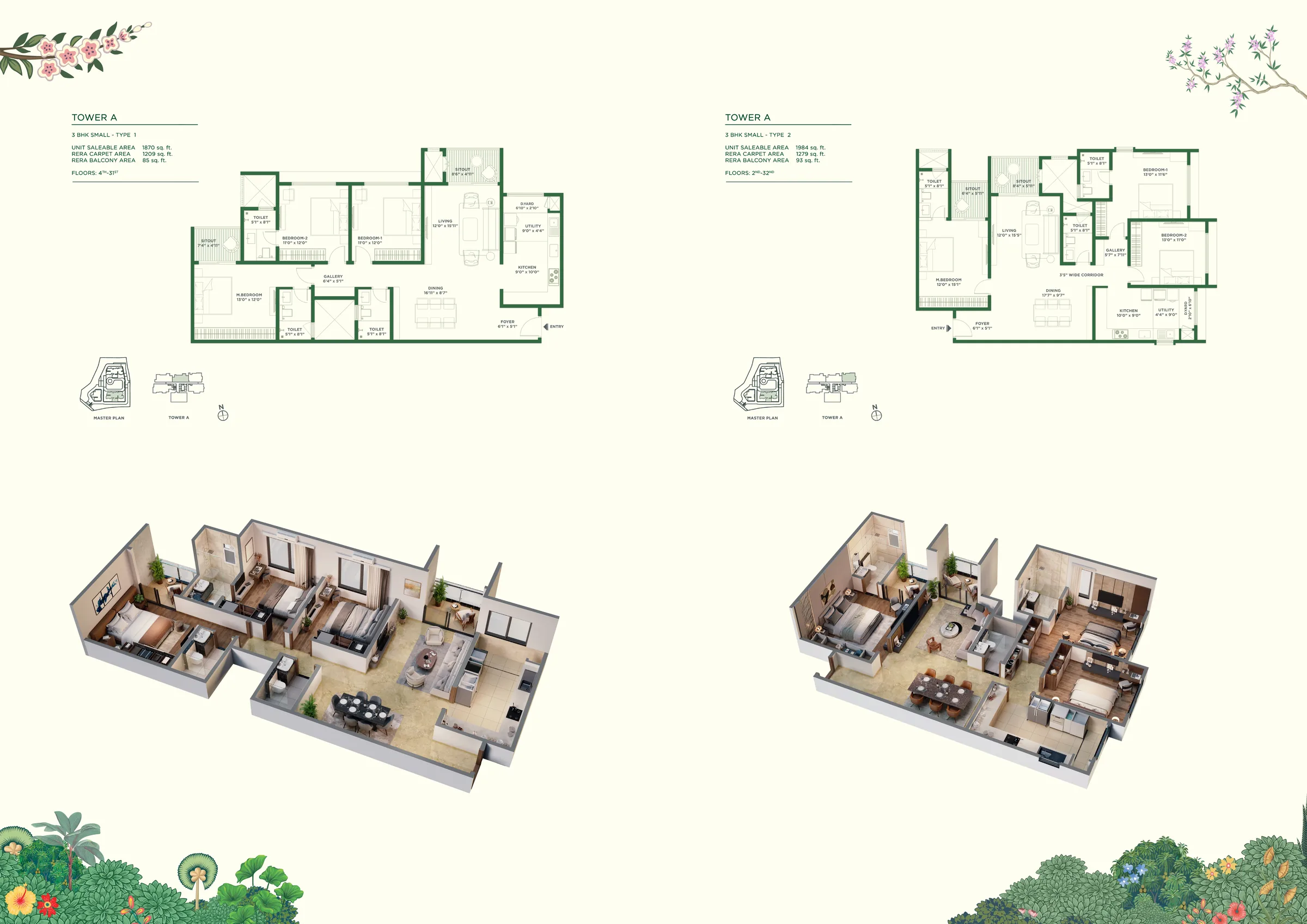 Vaishnavi AT-One Krishna Brindavan 3 BHK Small Type 1 Floor Plan